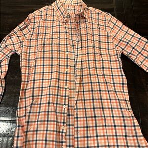 Express Men's Vibrant Orange and Blue Plaid Shirt